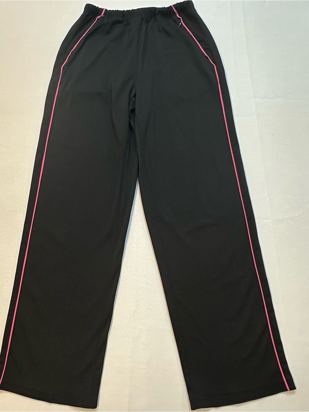 Oleg Cassini Sport Black Track Pants Pink Trim Zip Pocket Medium